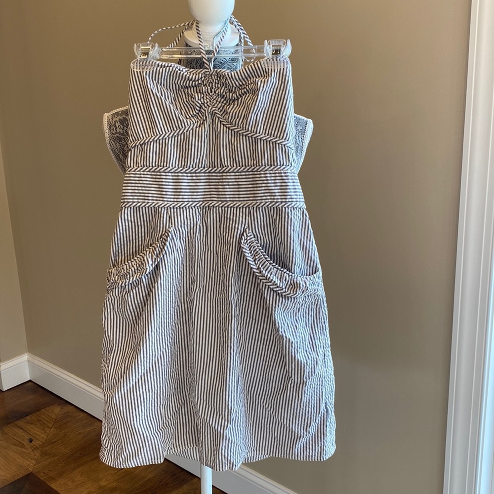 Juicy Couture seersucker halter mini dress.